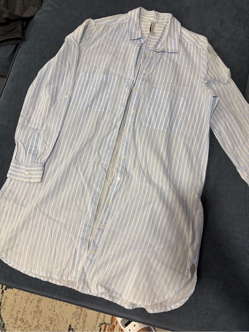 Striped Light Blue Women Button‑Down Shirt